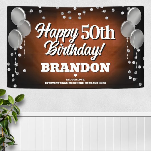 Bruin en Zilver Happy Birthday Banner