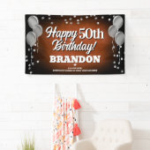 Bruin en Zilver Happy Birthday Banner (Insitu)