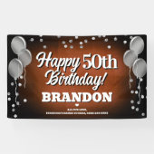 Bruin en Zilver Happy Birthday Banner (Horizontaal)