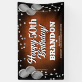 Bruin en Zilver Happy Birthday Banner (Verticaal)