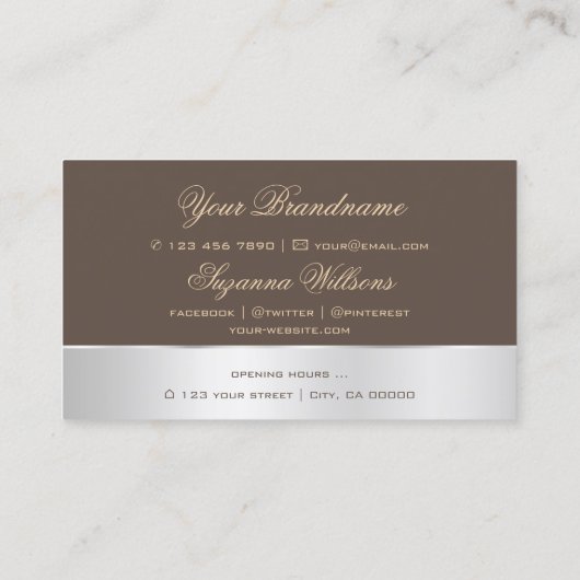 Bruin en zilver Roos met deklaag met Logo Visitekaartje (Achterkant)