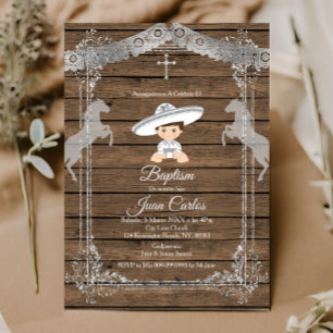 Bruin- en zilverMexicaanse Baptism Charro Invitati Kaart