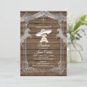 Bruin- en zilverMexicaanse Baptism Charro Invitati Kaart (Staand voorkant)