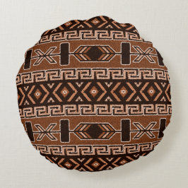 Bruin en zwart Aztec-patroonontwerp Rond Kussen