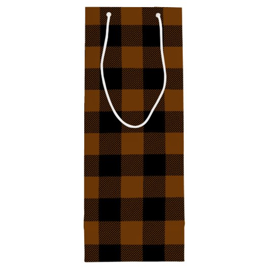 Bruin en Zwart Buffel Controleer Rustieke Kerstmis Wijn Cadeautas (Achterkant)