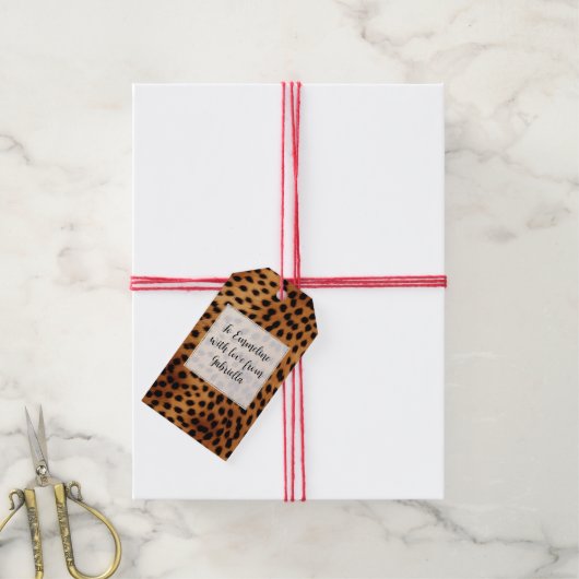 Bruin en Zwart Cheetah Dierenprint Cadeaulabel (Met Touw)