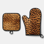 Bruin en Zwart Cheetah Dierenprint Ovenwant & Pannenlap Set (Voorkant)