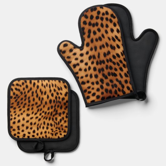 Bruin en Zwart Cheetah Dierenprint Ovenwant & Pannenlap Set (Voorkant / Achterkant)