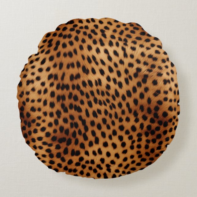 Bruin en Zwart Cheetah Dierenprint Rond Kussen (Voorkant)