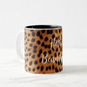 Bruin en Zwart Cheetah Dierenprint Tweekleurige Koffiemok (Voorkant links)