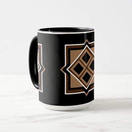 Bruin en zwart geometrisch patroon mok (Voorkant links)