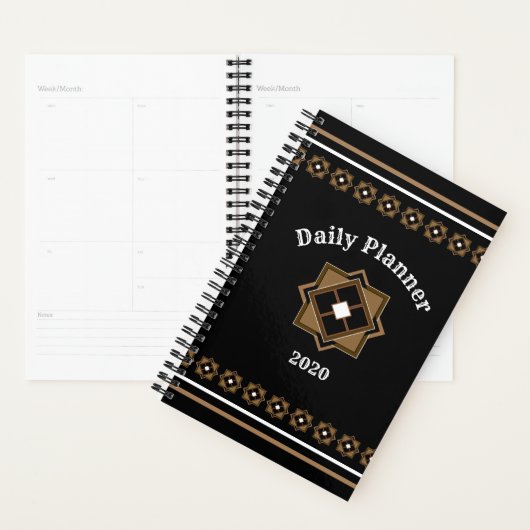 Bruin en zwart geometrisch patroon planner (Display)