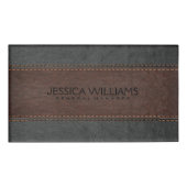 Bruin en zwart  leder naambadge (Voorkant)