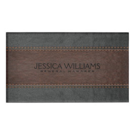 Bruin en zwart  leder naambadge