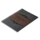 Bruin- en zwart leder Zwarte Floral Element Notitieboek (Linkerzijde)