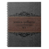 Bruin- en zwart leder Zwarte Floral Element Notitieboek (Voorkant)