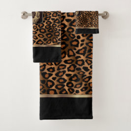 Bruin en zwart luipatroon met luienkop bad handdoek