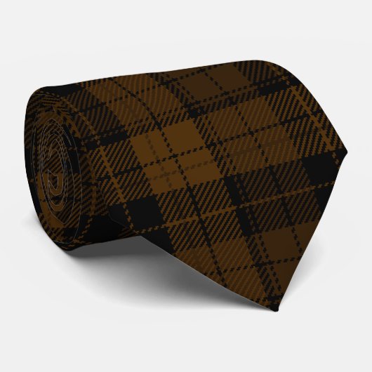 Bruin en Zwart Rustiek Schots Tartan Patroon Stropdas (Opgerold)