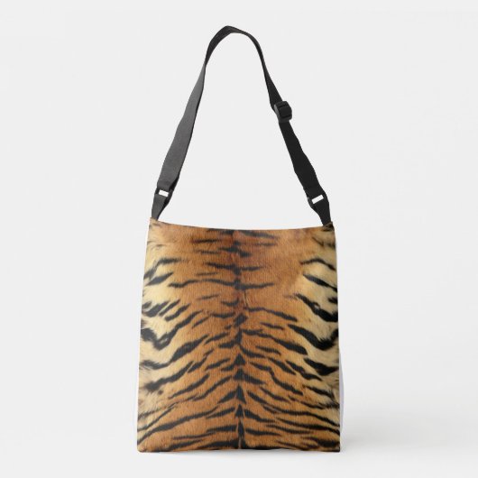 Bruin en zwart tijgerpatroon textiel crossbody tas (Achterkant)