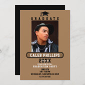 Bruin- en Zwarte Moderne Schoolafstudeerpartij Kaart (Voorkant / Achterkant)