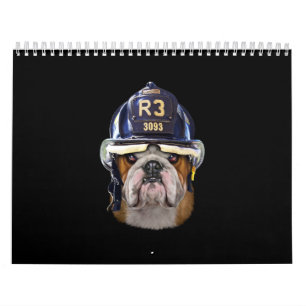 Bruin Engels Bulldog Wearing Firefighter Helmet Kalender