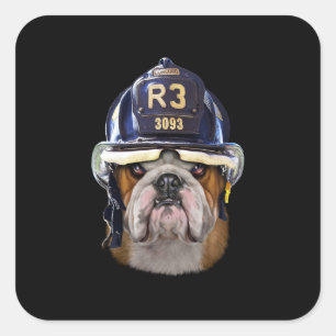 Bruin Engels Bulldog Wearing Firefighter Helmet Vierkante Sticker