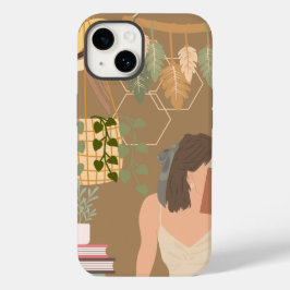 Bruin Esthetisch Vrouw Leesboek Case-Mate iPhone 14 Hoesje