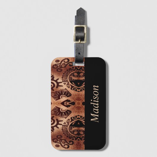 Bruin ethisch traditioneel patroon bagagelabel (Voorkant (verticaal))