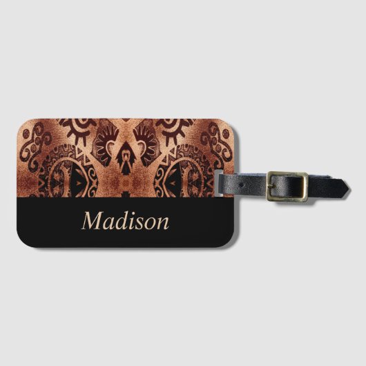 Bruin ethisch traditioneel patroon bagagelabel (Voorkant (horizontaal))