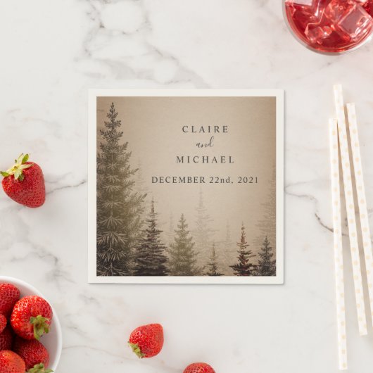 Bruin Evergreen Bomen Bruiloft Servet (Insitu)