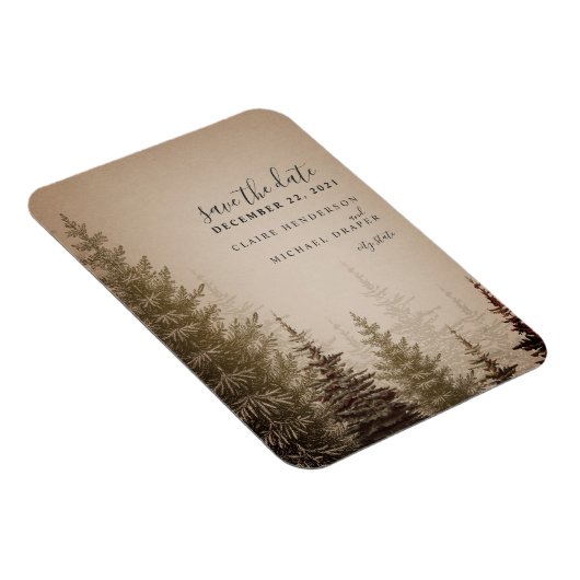 Bruin Evergreen Tree Bruiloft Save The Date Magneet (Rechterzijde)