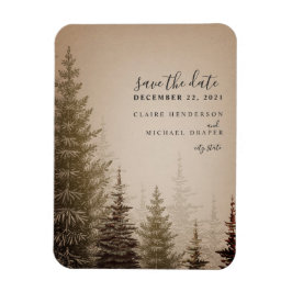 Bruin Evergreen Tree Bruiloft Save The Date Magneet