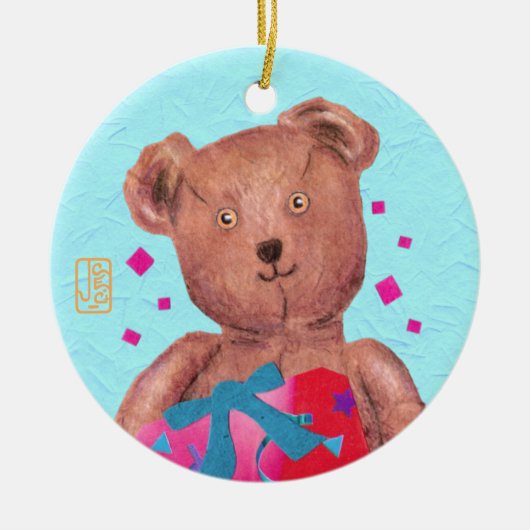 Bruin-Eyed Teddy Bear Birthday Ceramic Ornament (Voorkant)