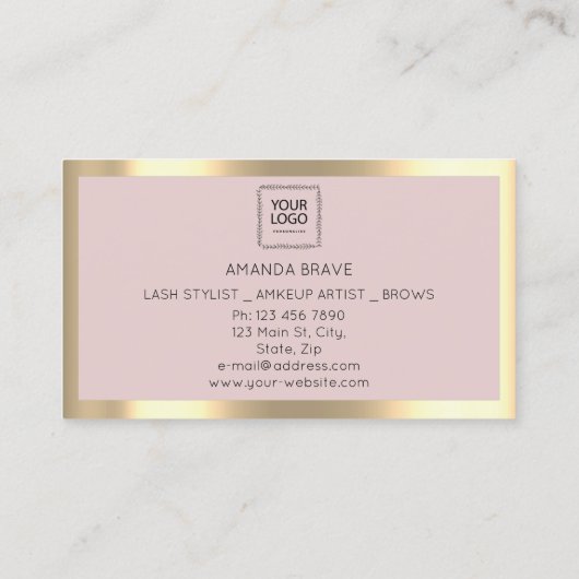 Bruin Eyelash Brow Makeup Logo Qr Code Roos Foto Visitekaartje (Achterkant)