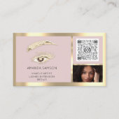 Bruin Eyelash Brow Makeup Logo Qr Code Roos Foto Visitekaartje (Voorkant)