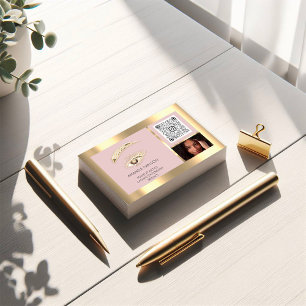 Bruin Eyelash Brow Makeup Logo Qr Code Roos Foto Visitekaartje