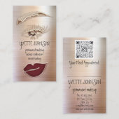 Bruin Eyelash Brow Makeup Logo QRCode Lips Roos Visitekaartje (Voorkant / Achterkant)
