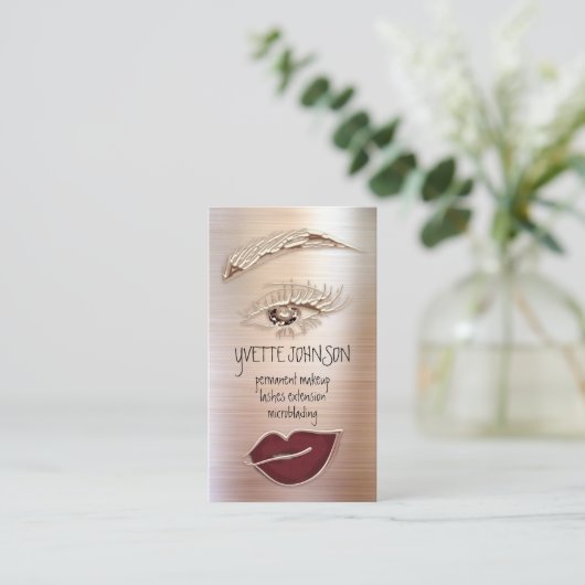 Bruin Eyelash Brow Makeup Logo QRCode Lips Roos Visitekaartje (Staand voorkant)