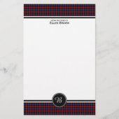 Bruin Familie Tartan Rood en Blauw Plaid Monogram Briefpapier (Voorkant)