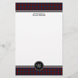 Bruin Familie Tartan Rood en Blauw Plaid Monogram Briefpapier