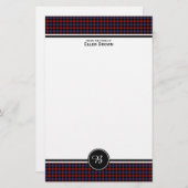 Bruin Familie Tartan Rood en Blauw Plaid Monogram Briefpapier (Voorkant / Achterkant)