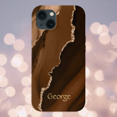 Bruin Faux Agate Marled-design met naam Case-Mate iPhone Case
