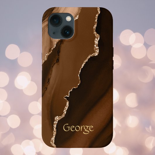 Bruin Faux Agate Marled-design met naam Case-Mate iPhone Case