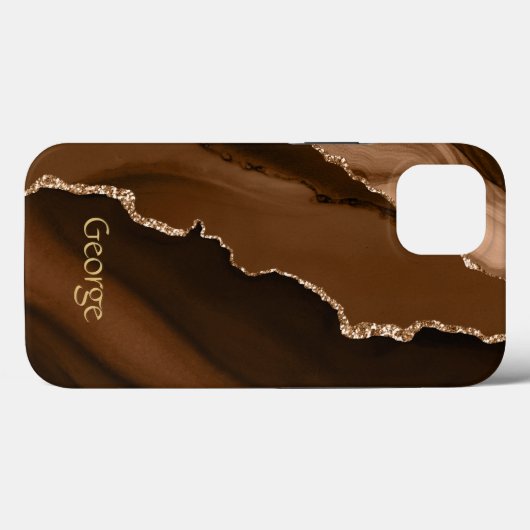 Bruin Faux Agate Marled-design met naam Case-Mate iPhone Case (Achterkant (horizontaal))