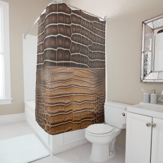 Bruin faux alligatorleer douchegordijn (In situ)