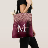 Bruin Faux-Glitter Girly Glam Bourgogne Personalis Tote Bag (Dichtbij)