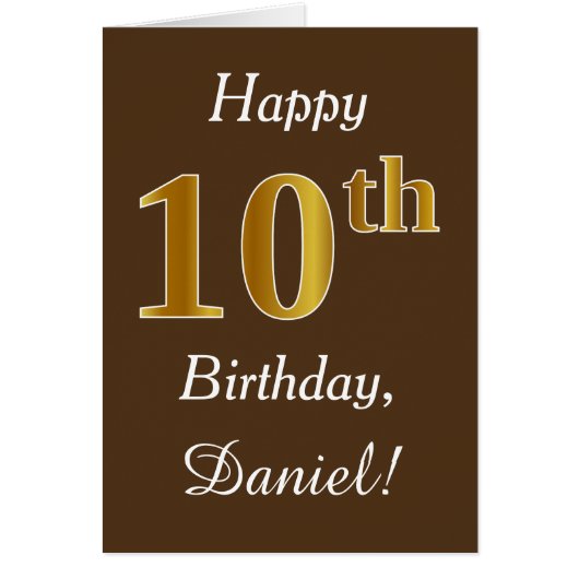 Bruin, Faux Gold 10th Birthday + Eigen naam (Voorkant)