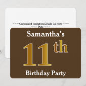 Bruin, Faux Gold 11e verjaardagsfeestje; aangepast Kaart (Voorkant / Achterkant)