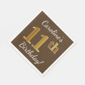 Bruin, Faux Gold 11th Birthday + Eigen naam Servetten (Hoek)