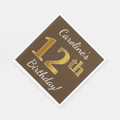 Bruin, Faux Gold 12e verjaardag + Eigen naam Servet (Hoek)